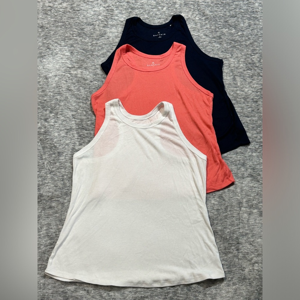 Danskin Women's Tank Tops - White, Coral, Navy Trio